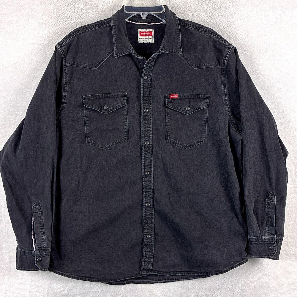 Wrangler Shirt Mens XL Black Selvedge Denim Pearl Snap Western Workwear Cowboy